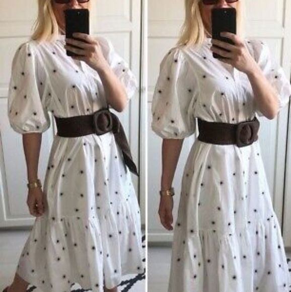Zara FLORAL EMBROIDERY DRESS MIDI WHITE Sizes available M and L NWT - Picture 2 of 13